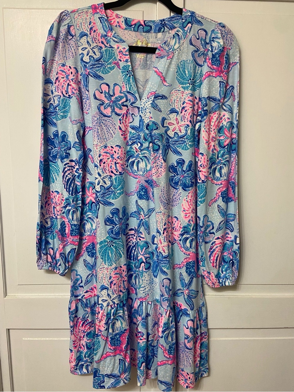 Lilly Pulitzer Alyssa Seashell Long Sleeve knit Dress multi Bahamas Beachcomber